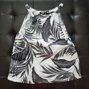 ❗Tahari 100% Linen Black White Floral Halter Top Medium❗